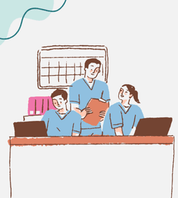 Illustration of three healthcare workers at a desk